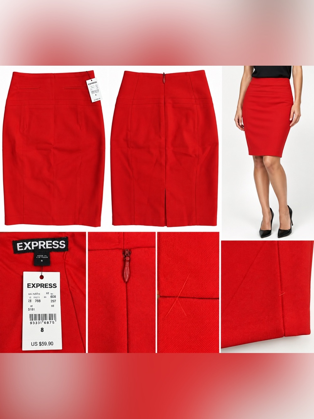 NWT Express Red Pencil Skirt Size 8